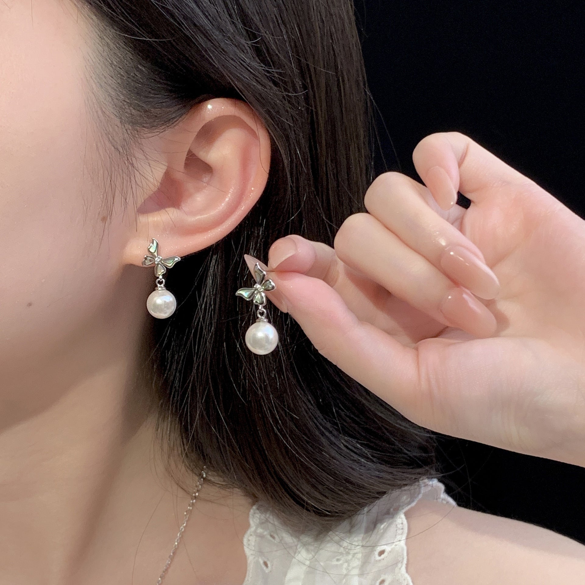 925 sterling silver imitation pearl earrings - silvery