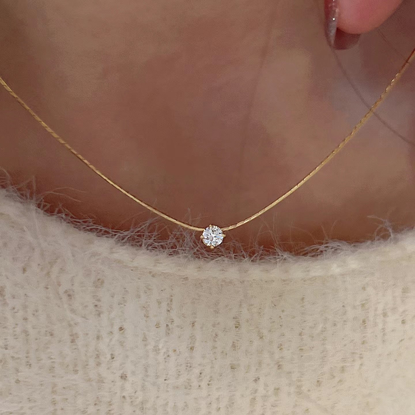 S925 Silver Sparkling Zirconia Snake Bone Chain Necklace
