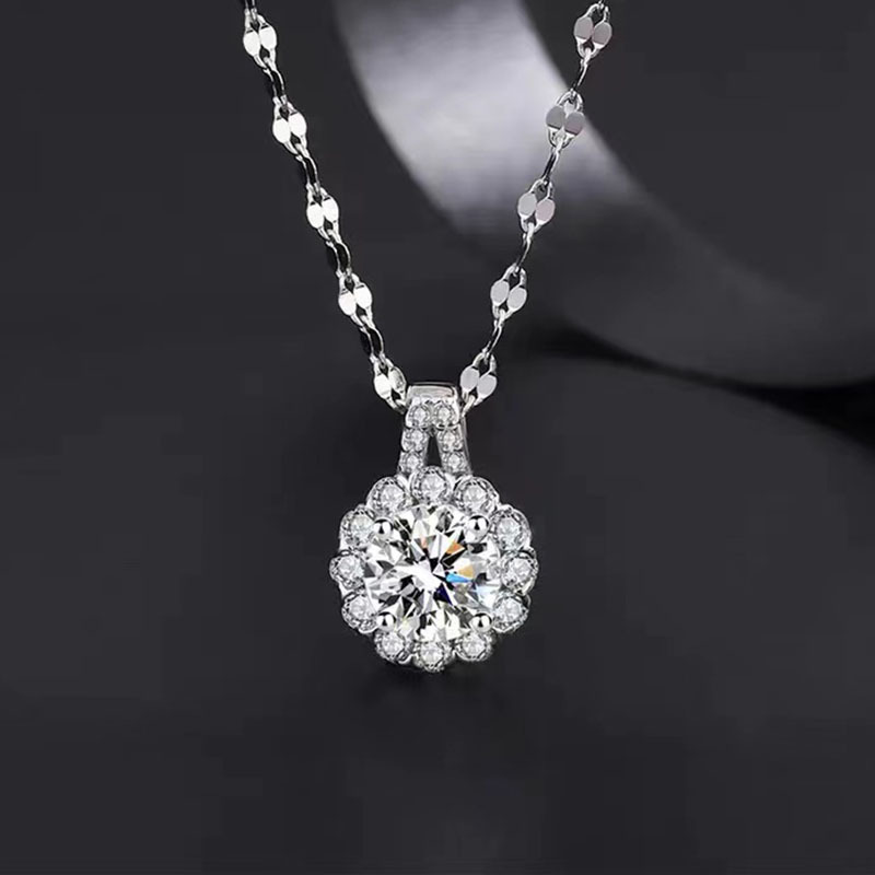 925 sterling silver zircon pendant necklace - silvery