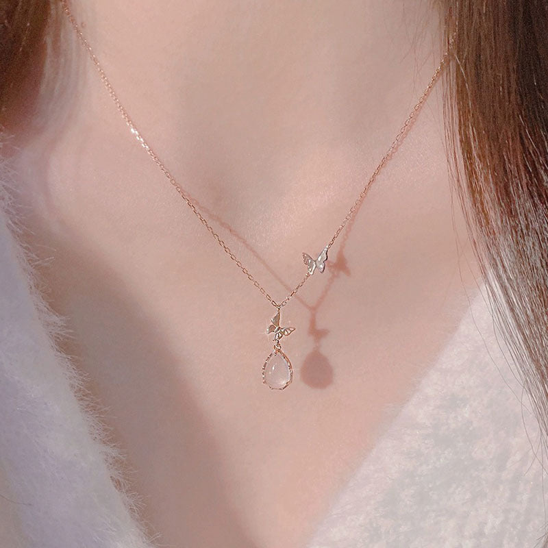 S925 pure silver powder chalcedony necklace