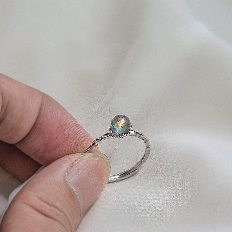 925 sterling silver labradorite ring - silvery