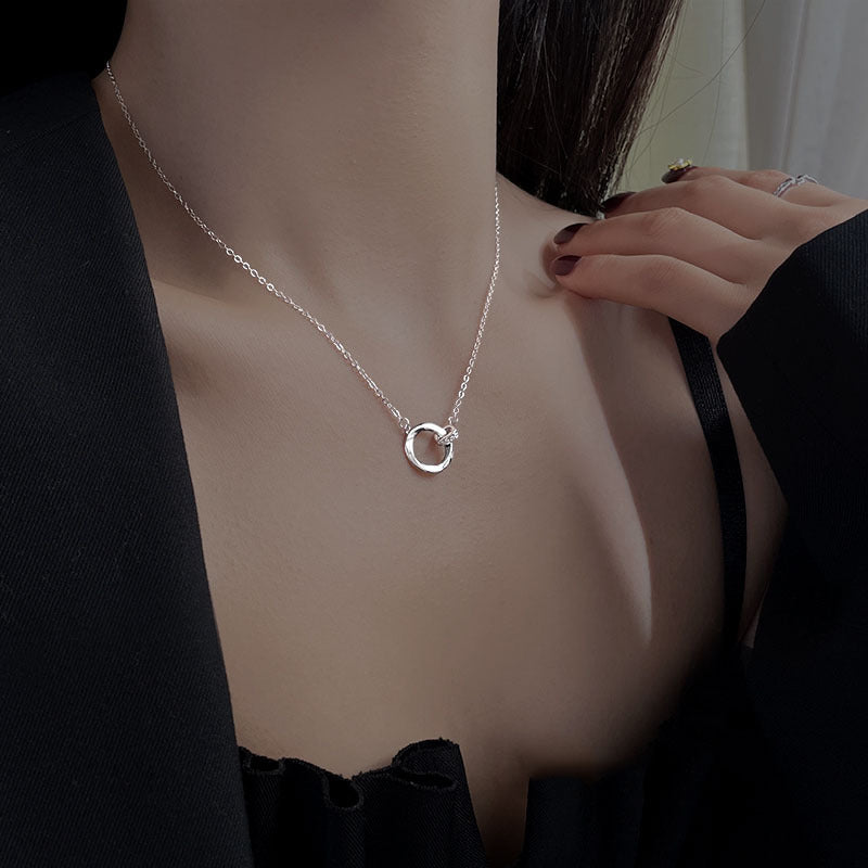 925 pure silver double hoop pendant necklace-silvery