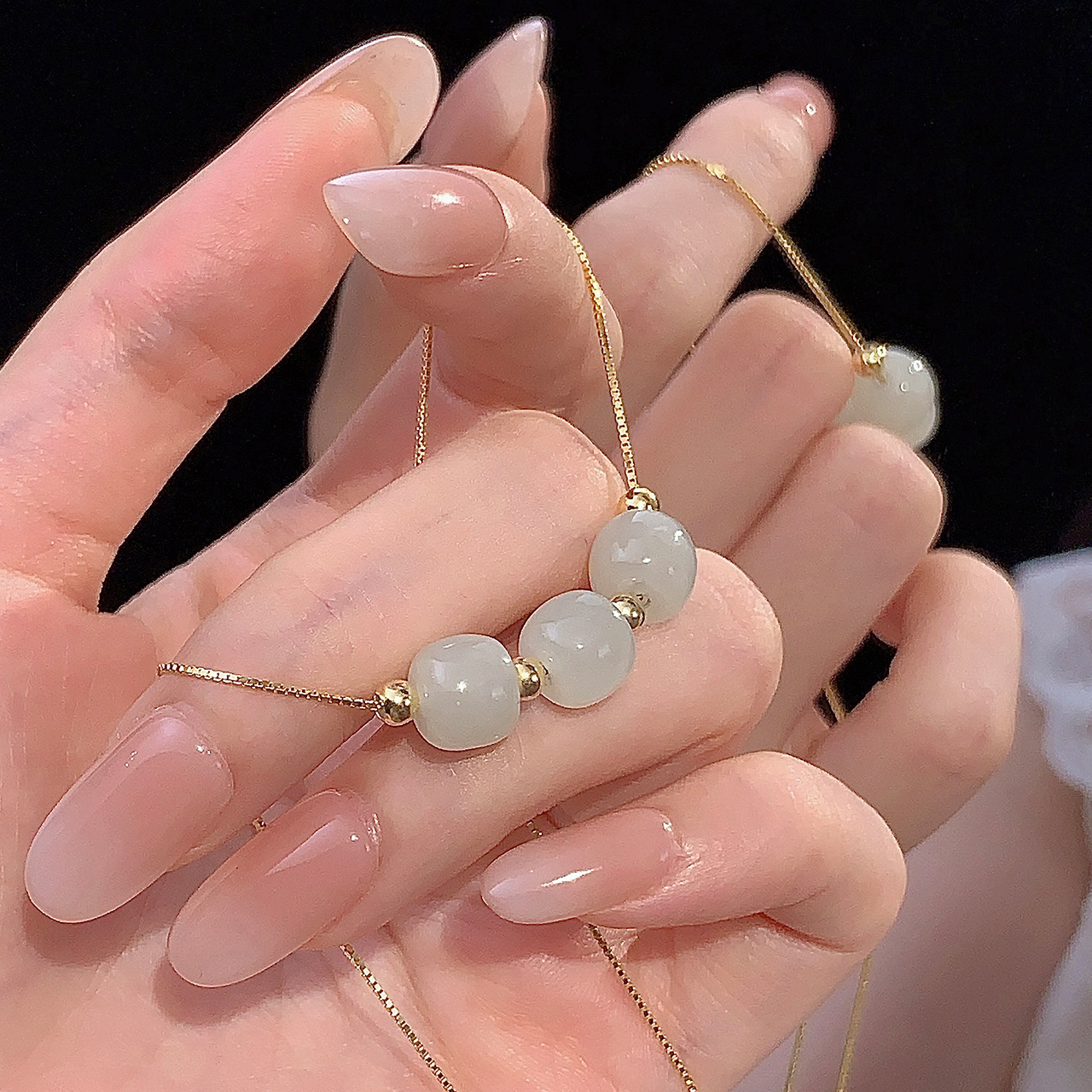 925 Sterling Silver Hotan Jade Necklace - Golden