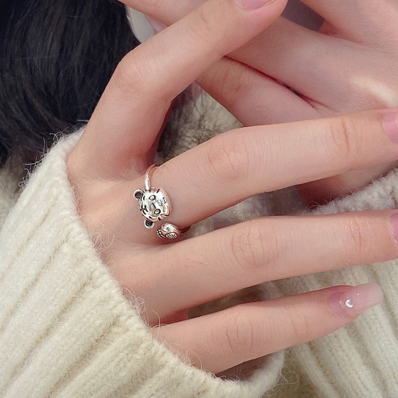 925 sterling silver tiger shaped ring - silvery