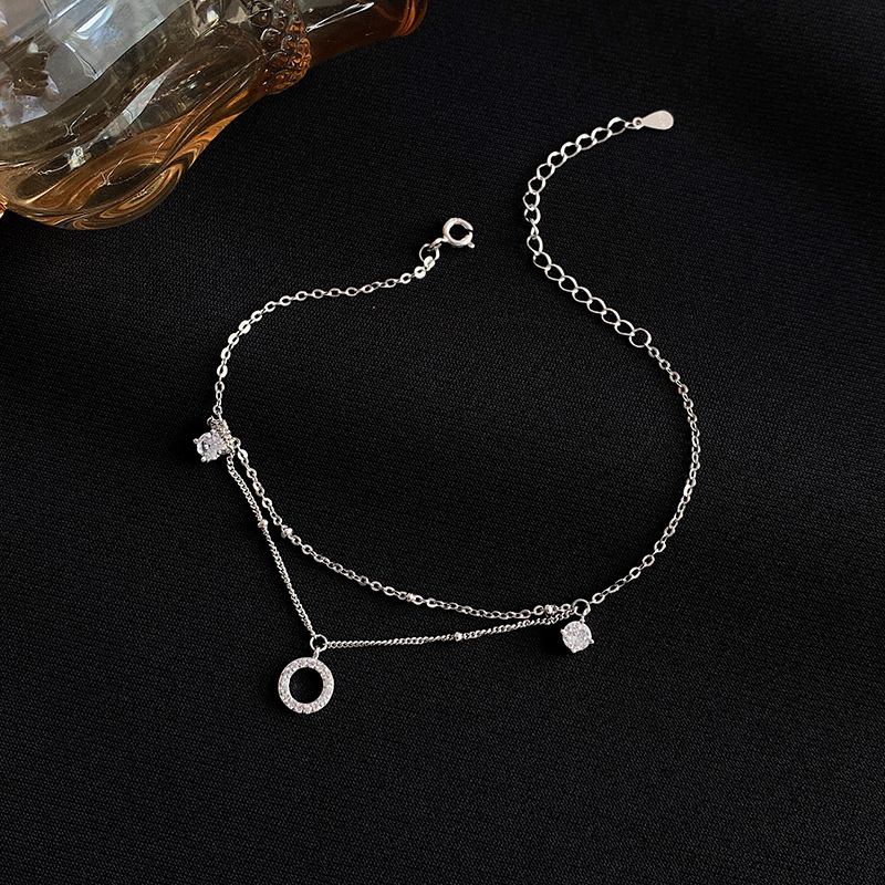 925 sterling silver ankle chain double layered - silvery