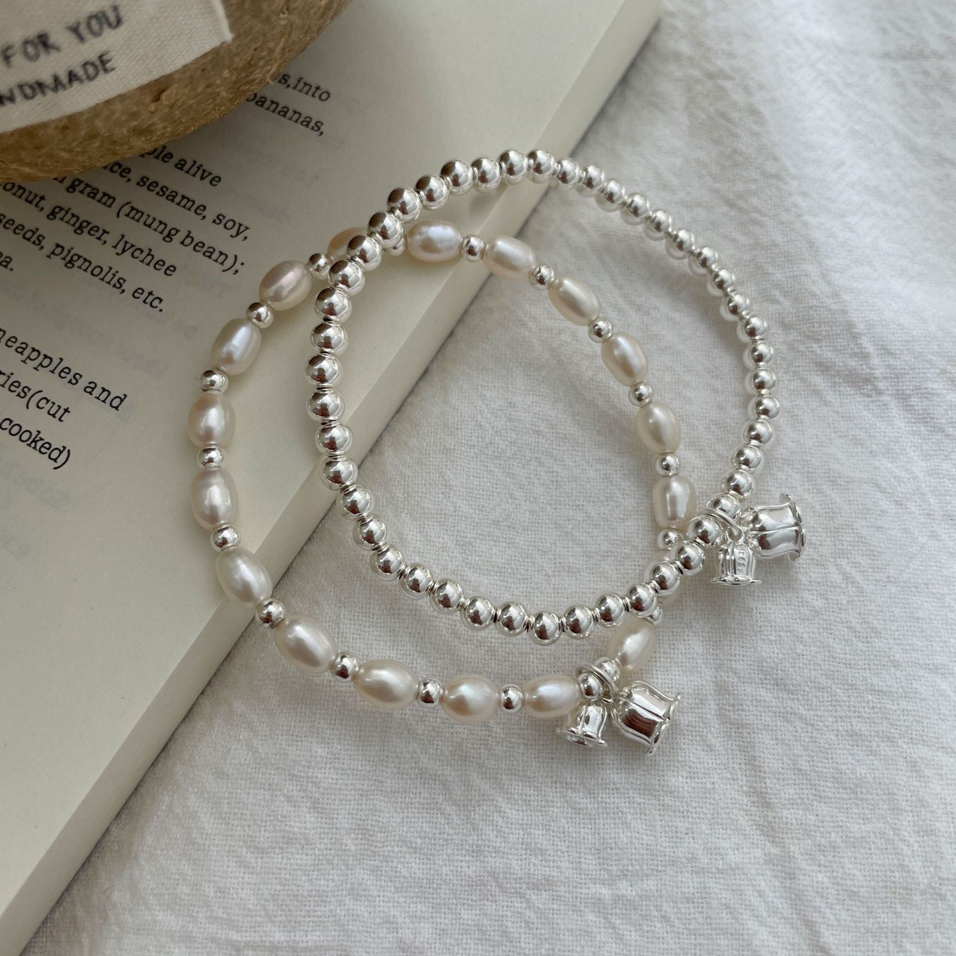 S925 sterling silver bead bracelet - silvery