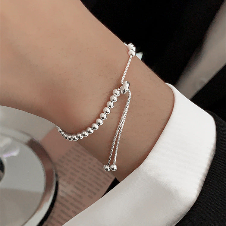 Silver Bead Pullable Adjustable Bracelet - Silver