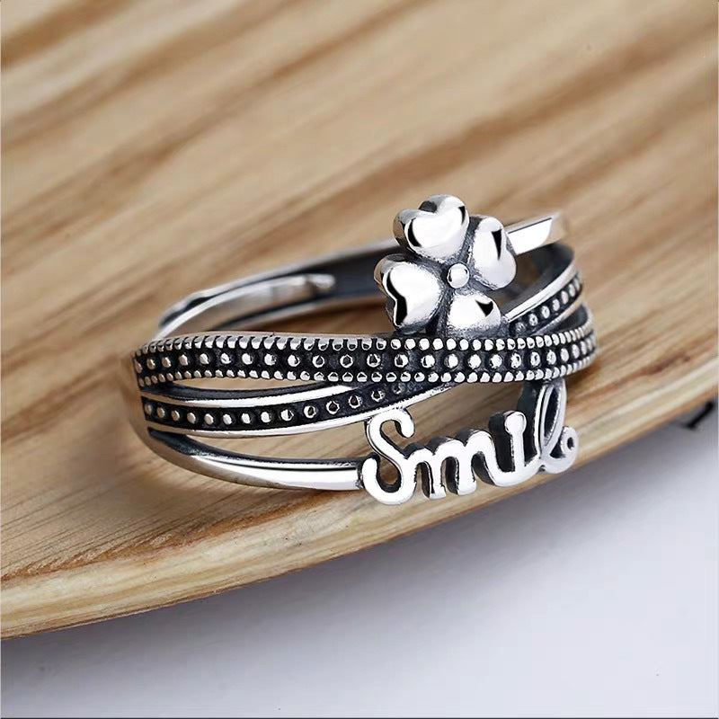 925 sterling silver four-leaf clover ring