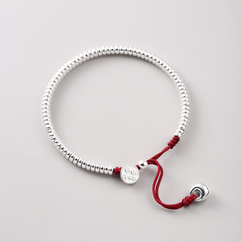 S925 sterling silver bead red string bracelet