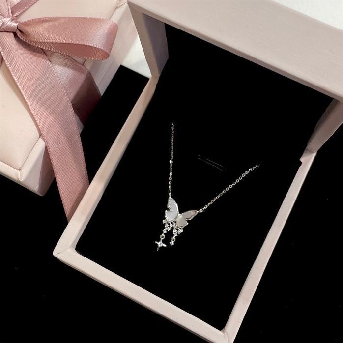 925 sterling silver butterfly pendant necklace - silvery