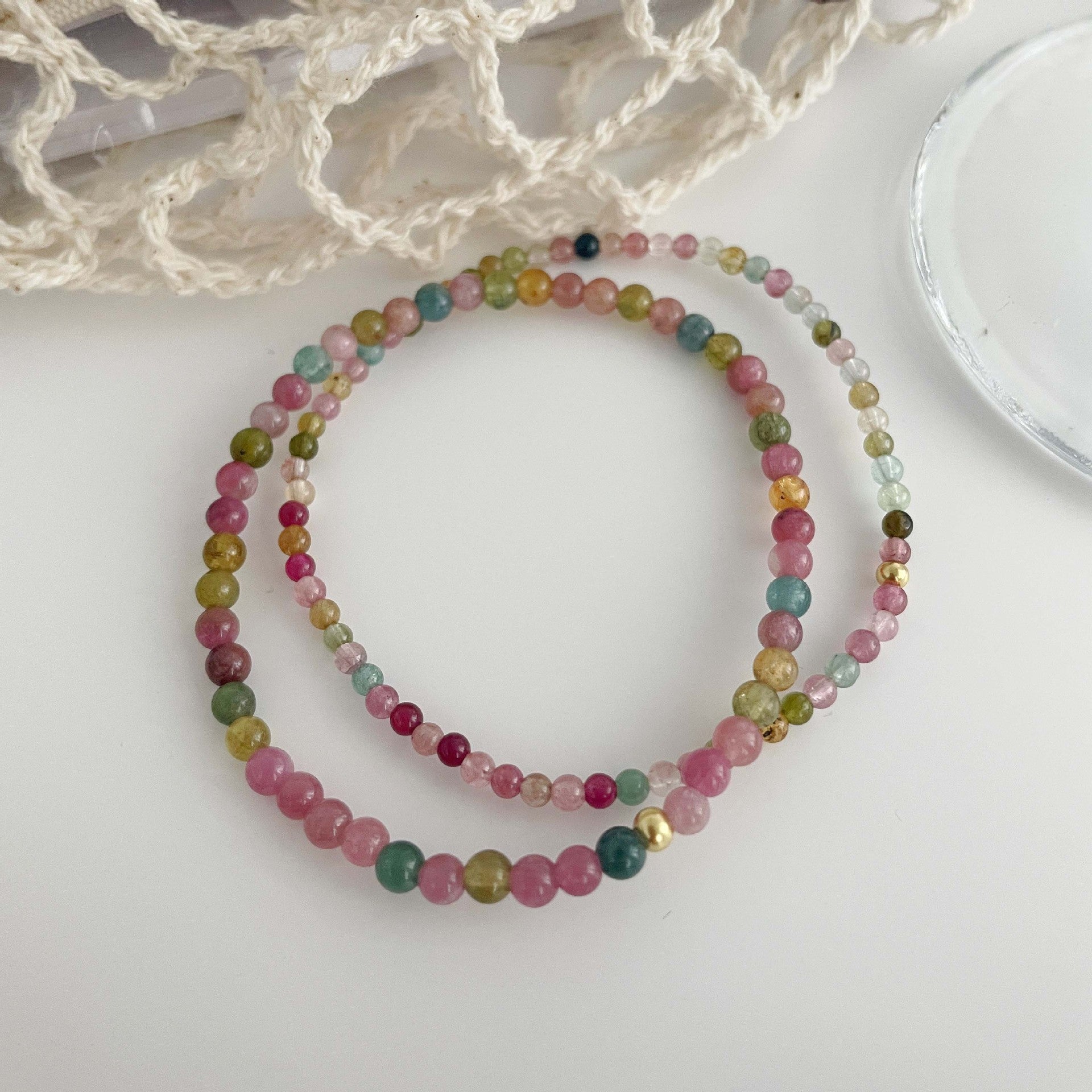 S925 pure silver natural tourmaline colored bracelet