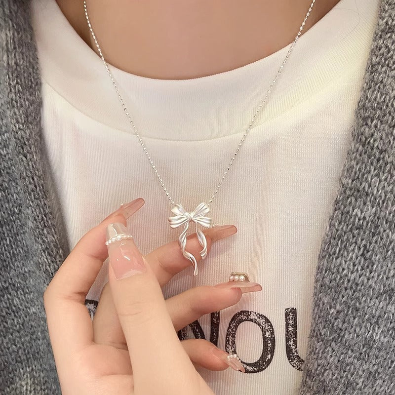 925 silver bowknot pendant necklace