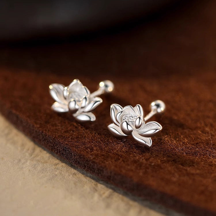 999 Silver Lotus Earrings - Silvery