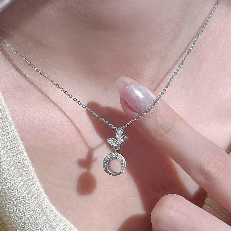 S925 Silver Set Sparkling Zirconia Jade Core Pendant Necklace