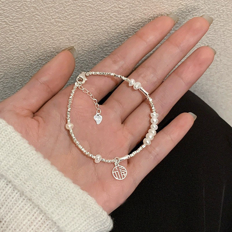 S925 Pure Silver Crushed Silver Freshwater Pearl Bracelet