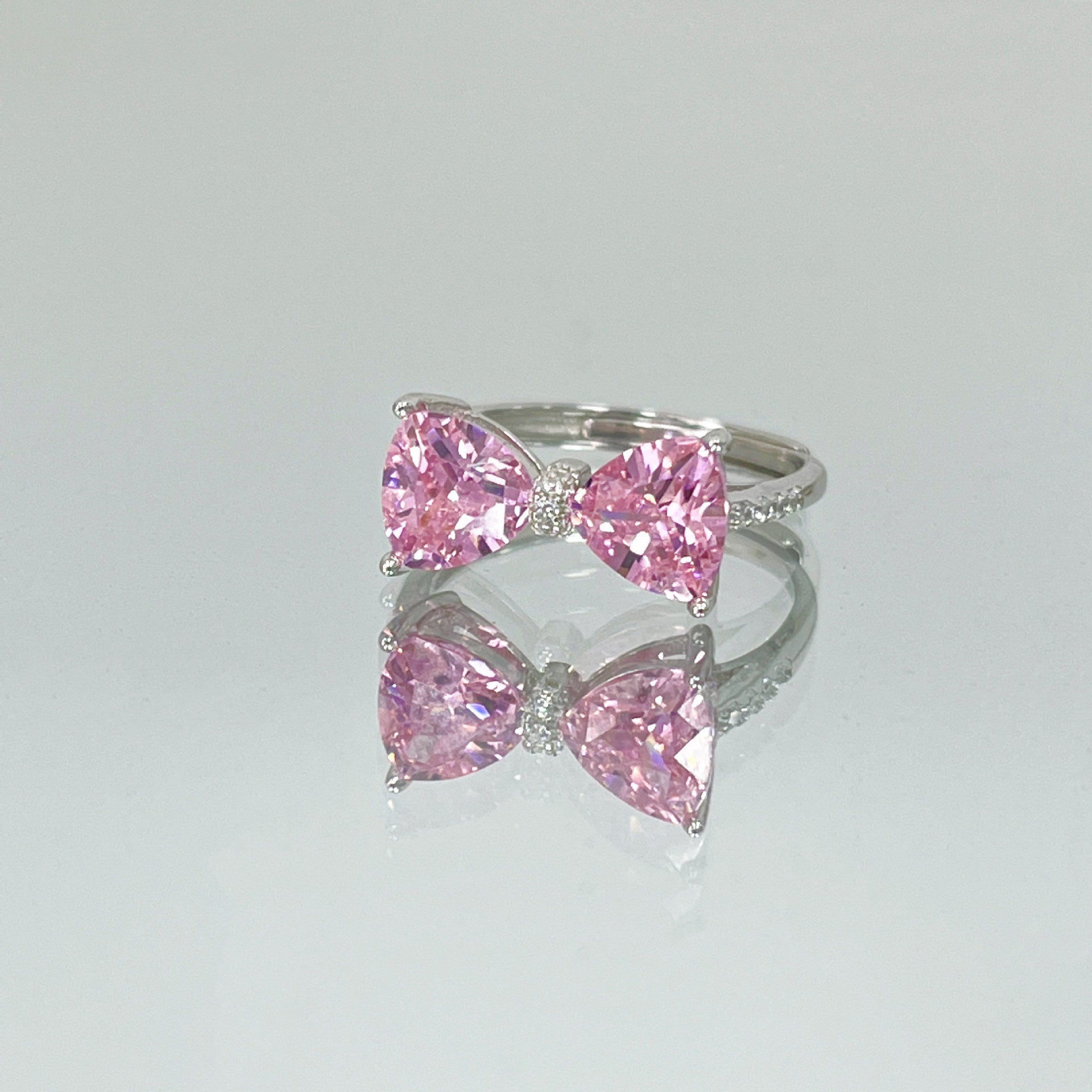925 sterling silver cute pink zircon bow ring