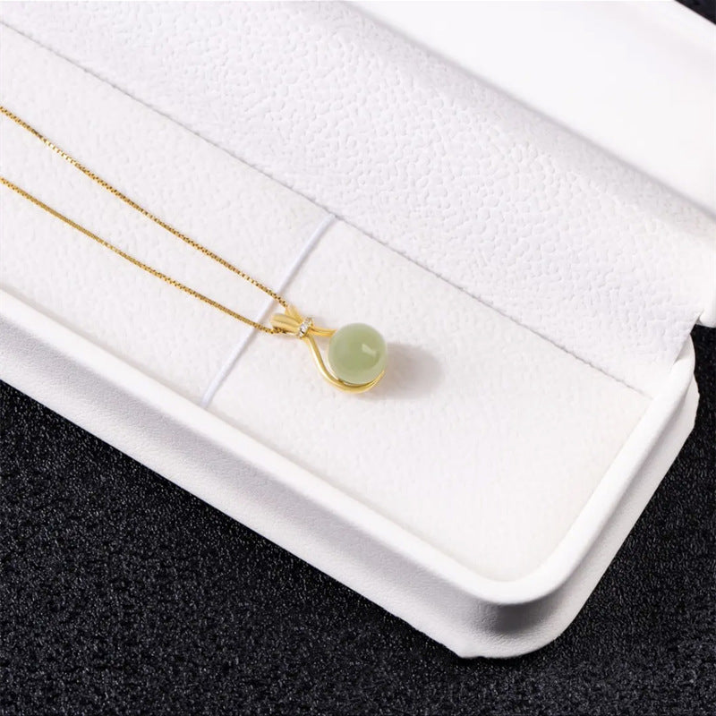 S925 Sterling Silver Natural Hotan Jade Blessing Bag Pendant Necklace