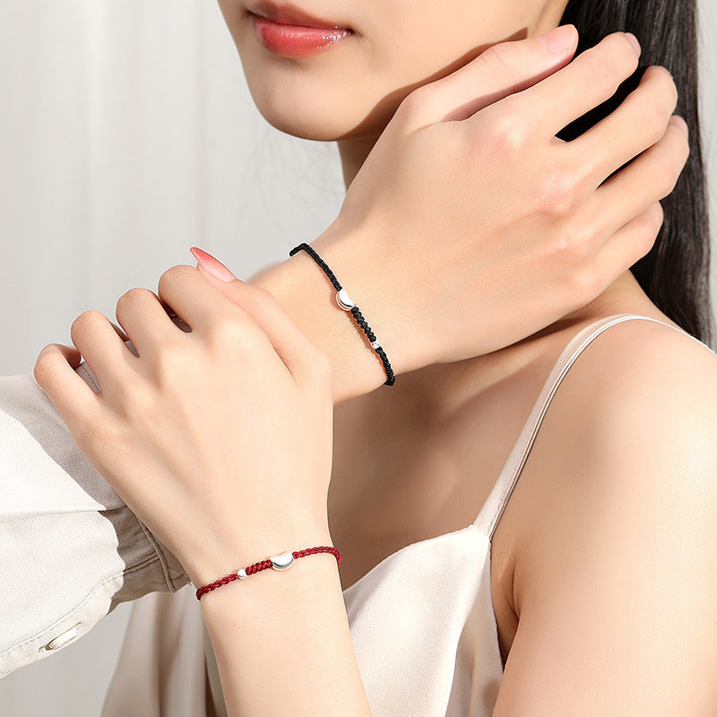 925 sterling silver couple bracelet with silver beads