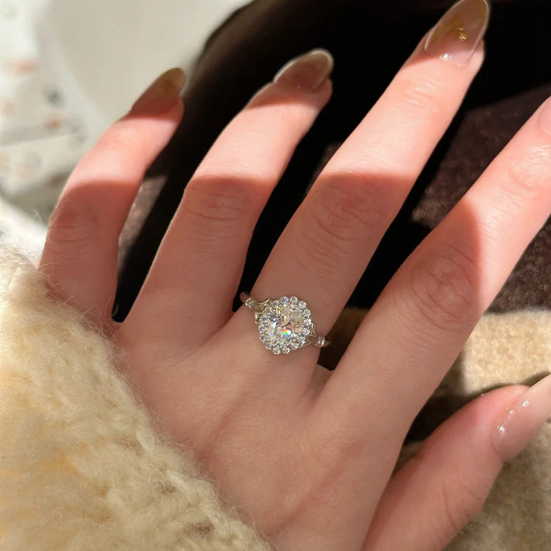 925 sterling silver sparkling zirconium ring - silvery