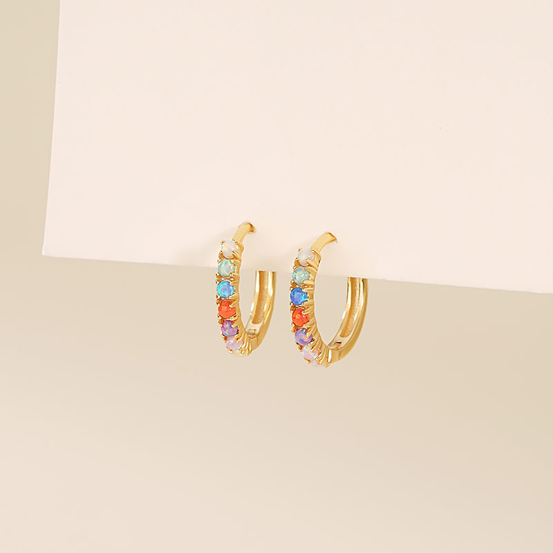 925 Sterling Silver Opal Hoop Earrings