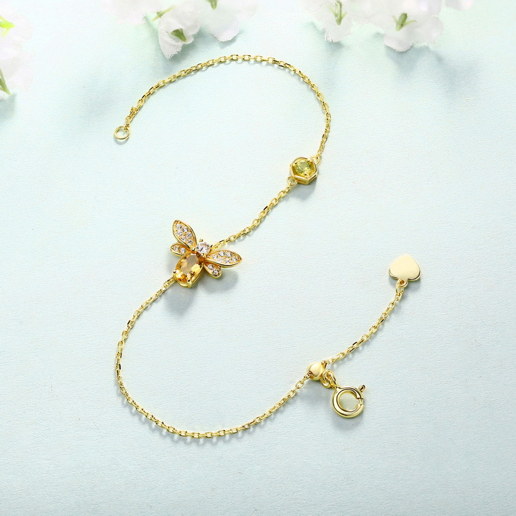 S925 Sterling Silver Yellow Crystal Bee Bracelet