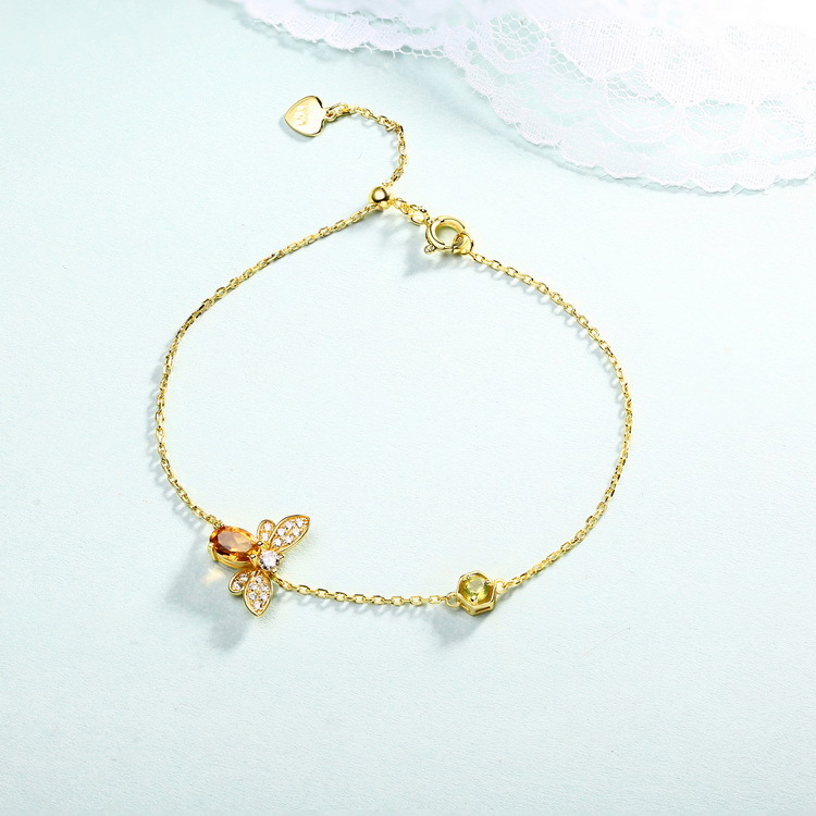 S925 Sterling Silver Yellow Crystal Bee Bracelet