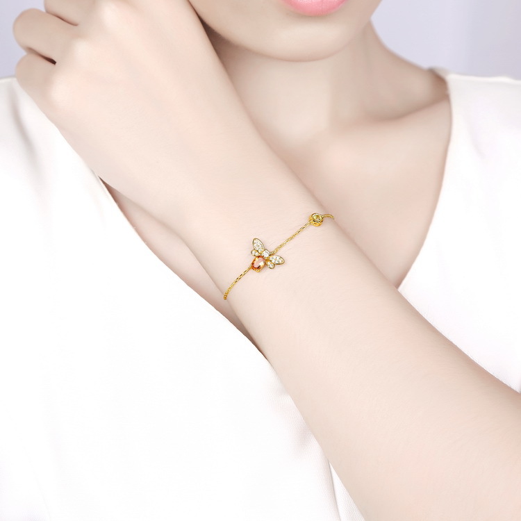 S925 Sterling Silver Yellow Crystal Bee Bracelet