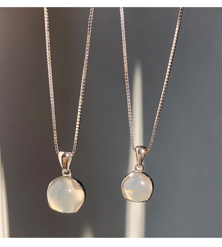 S925 sterling silver cat eye stone circular pendant necklace