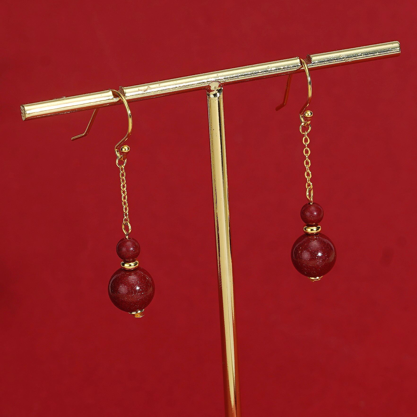 925 sterling silver cinnabar earrings - golden