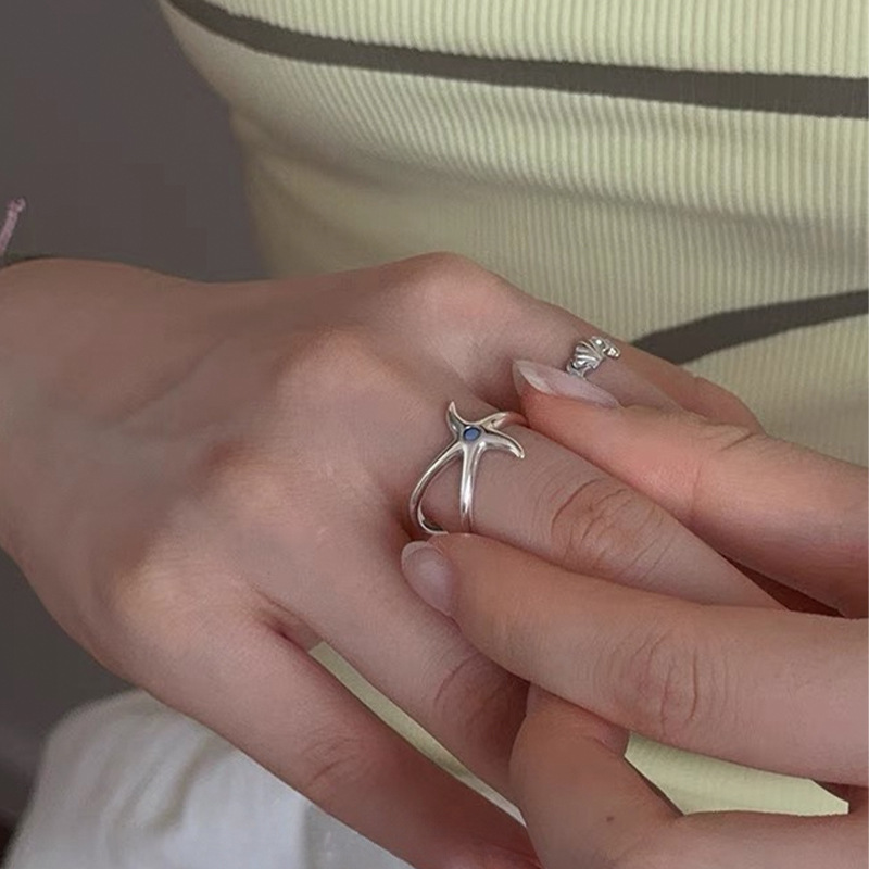925 sterling silver starfish shaped ring - silvery
