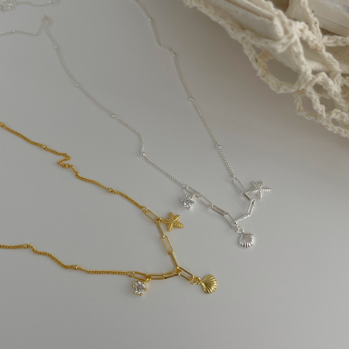 925 sterling silver starfish shell pendant necklace