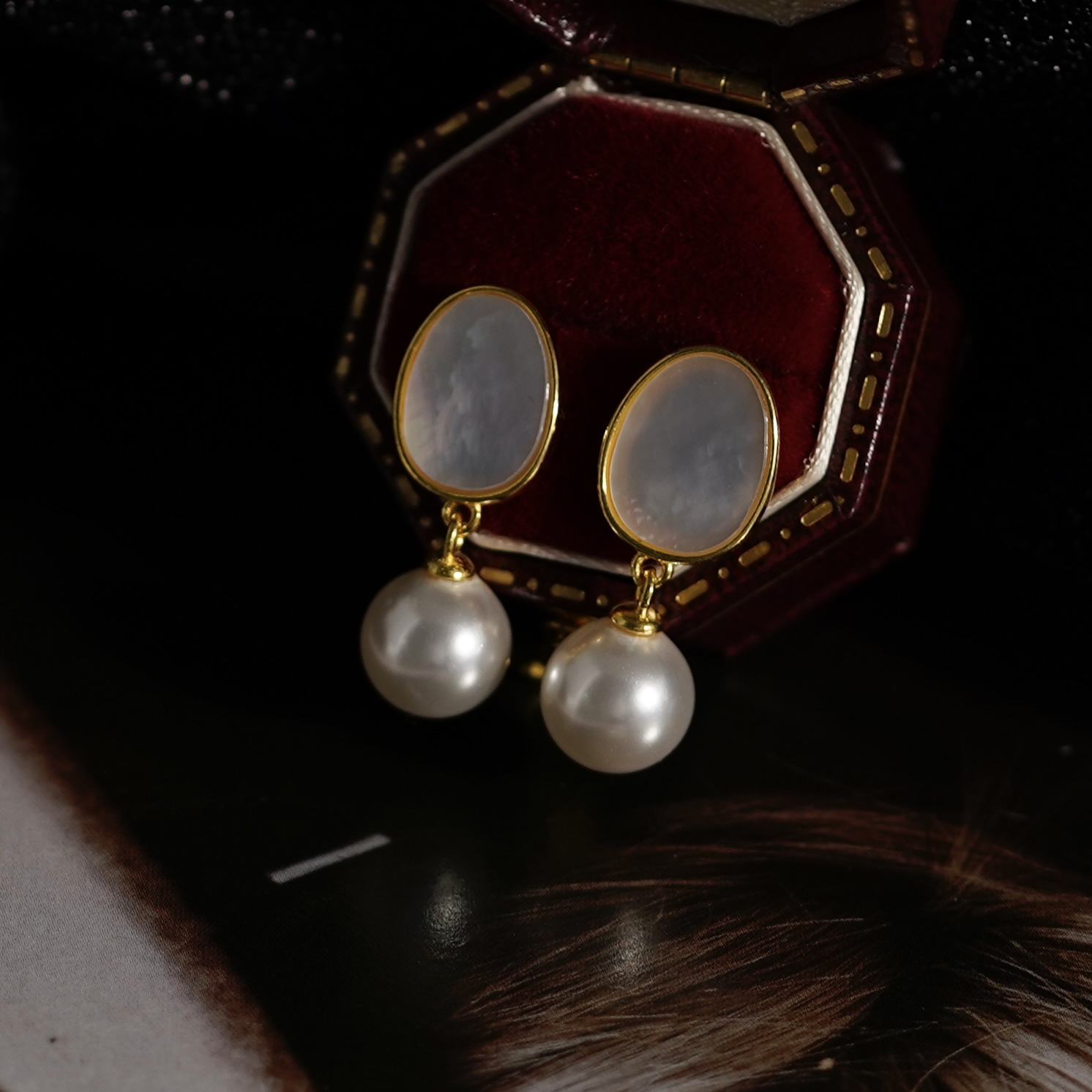 925 sterling silver pearl pendant earrings - golden