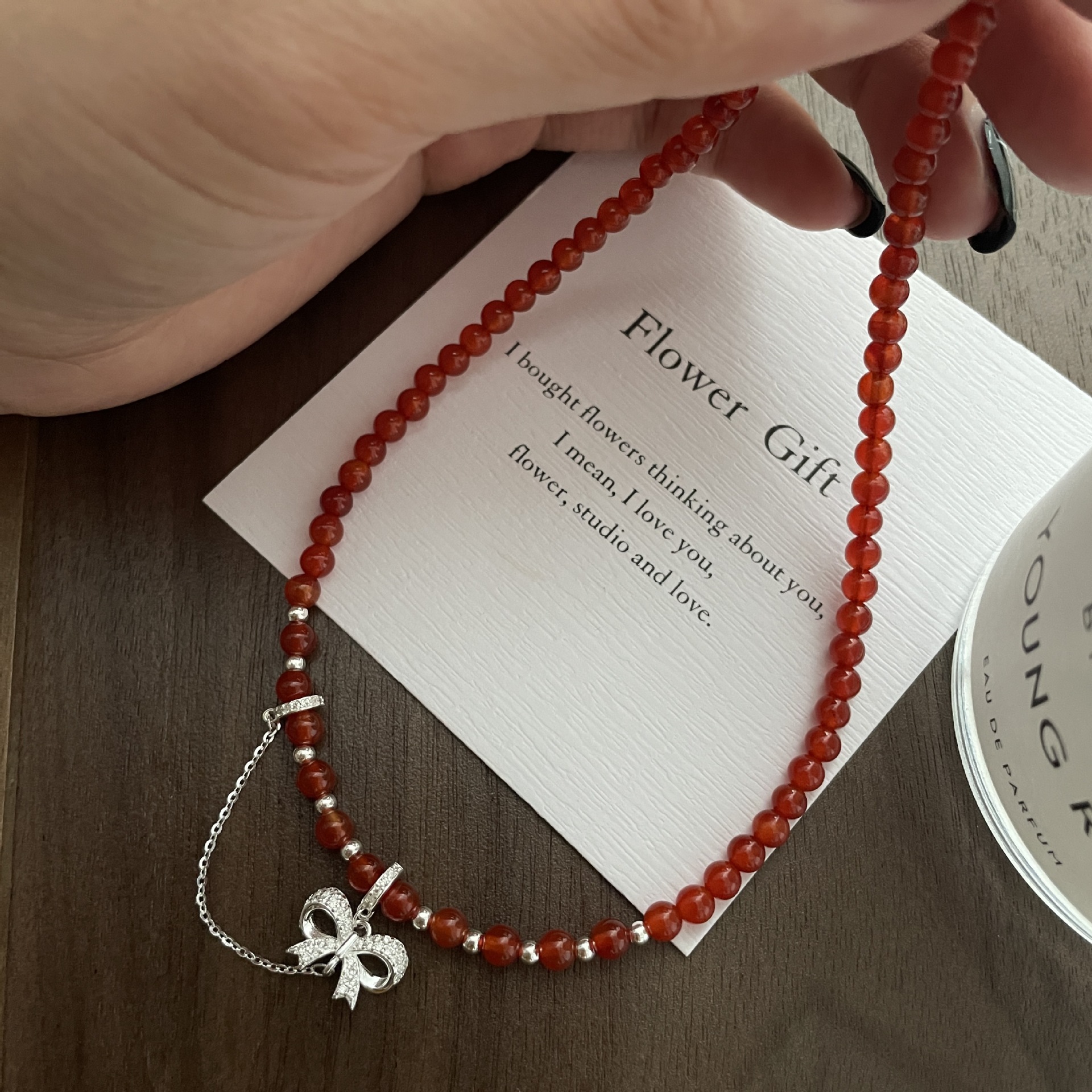 925 sterling silver red agate necklace