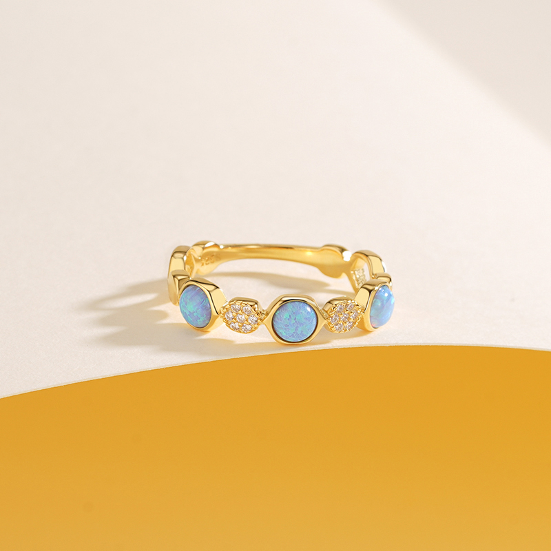 925 Sterling Silver Geometric Opal Ring