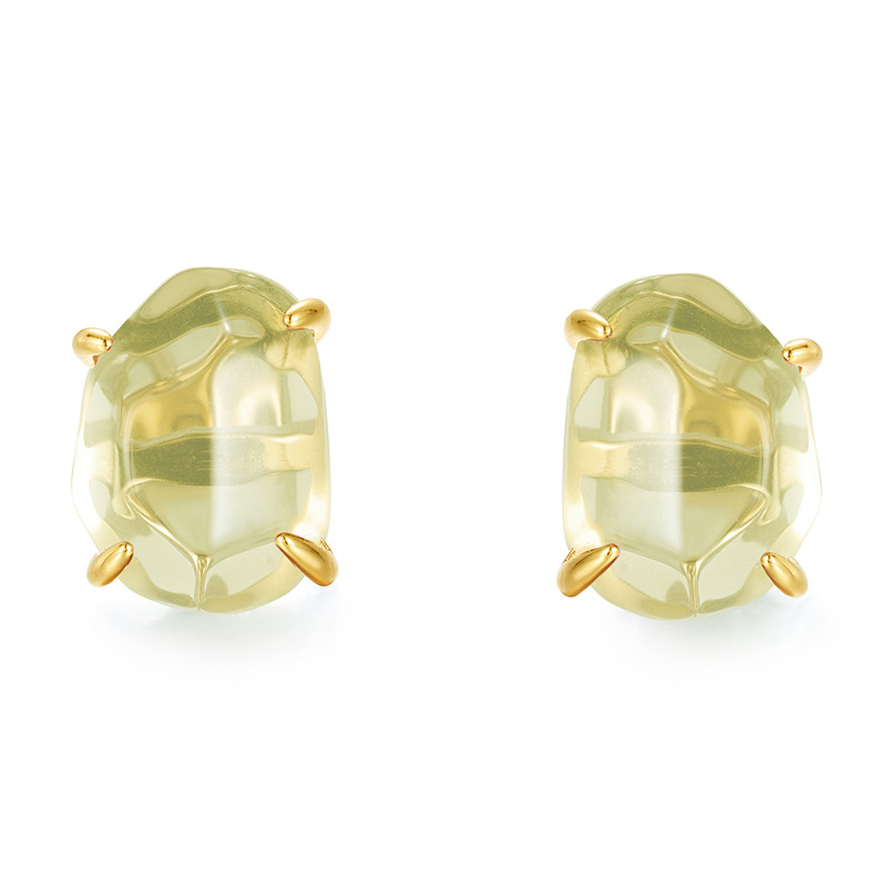 S925 Sterling Silver Gold-plated Irregular Natural Crystal Four-prong Earrings