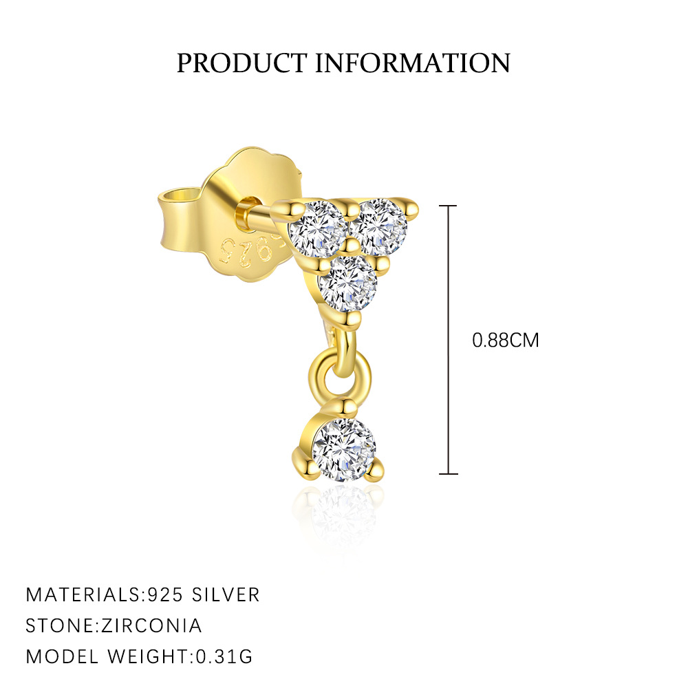 S925 Sterling Silver Stud Earrings with Colorful Zirconia