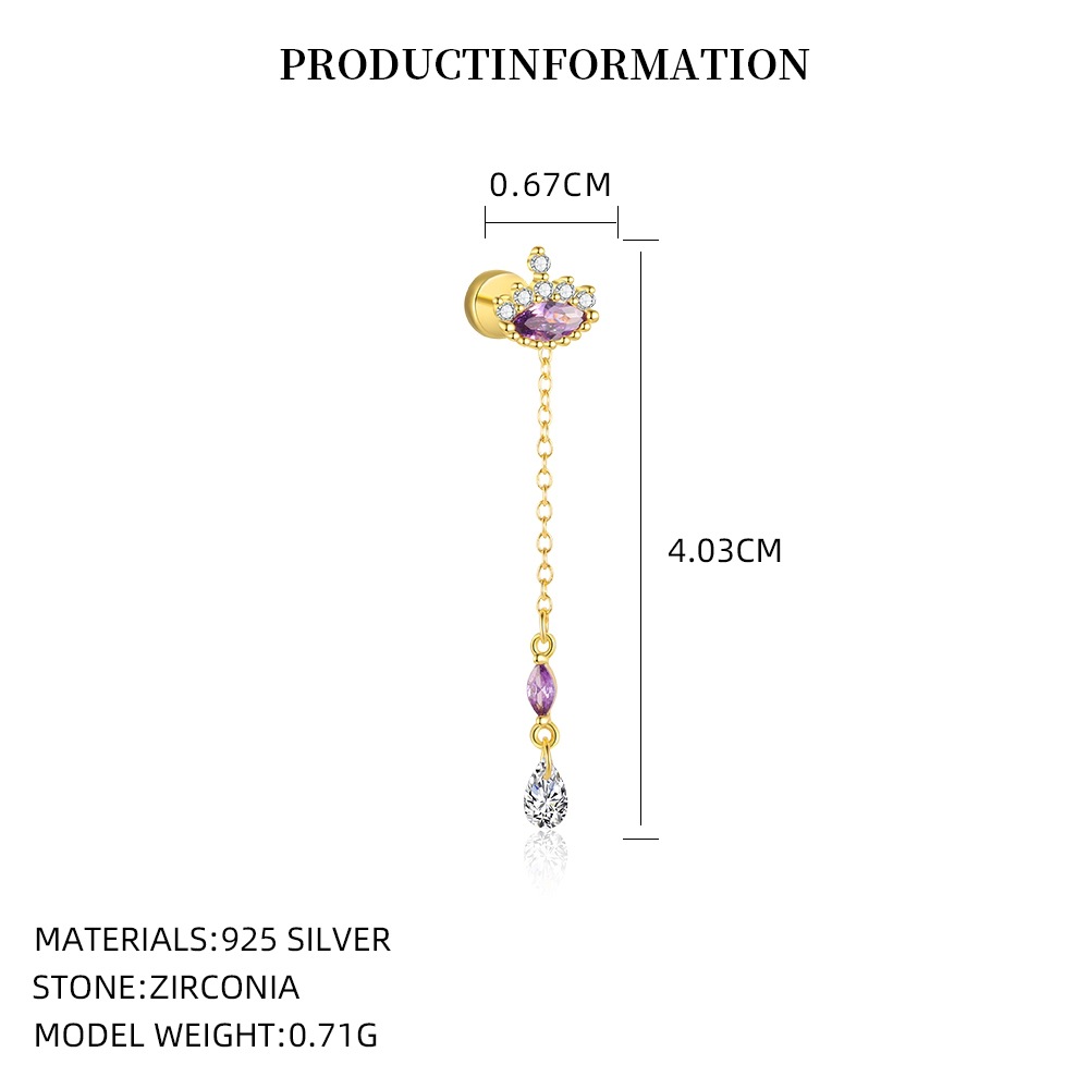 S925 Sterling Silver Purple Zircon Stud Earrings