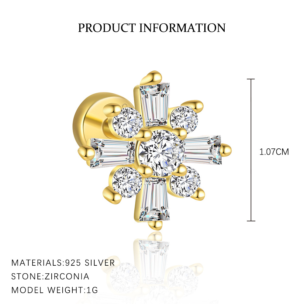 S925 Sterling Silver Geometric Square Zircon Stud Earrings