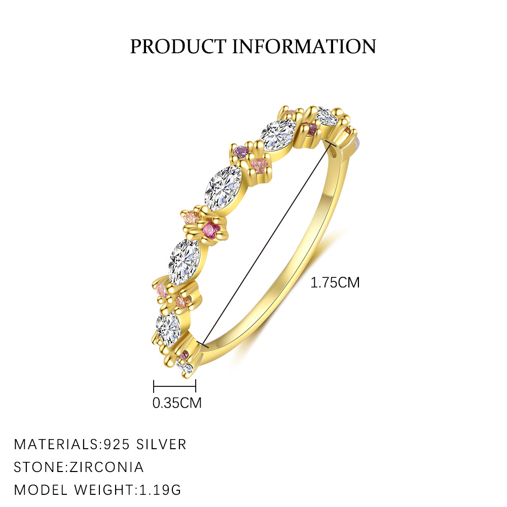 S925 Sterling Silver Ring with Colorful Cubic Zirconia