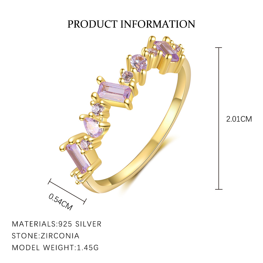 S925 Sterling Silver Ring with Colorful Zirconia
