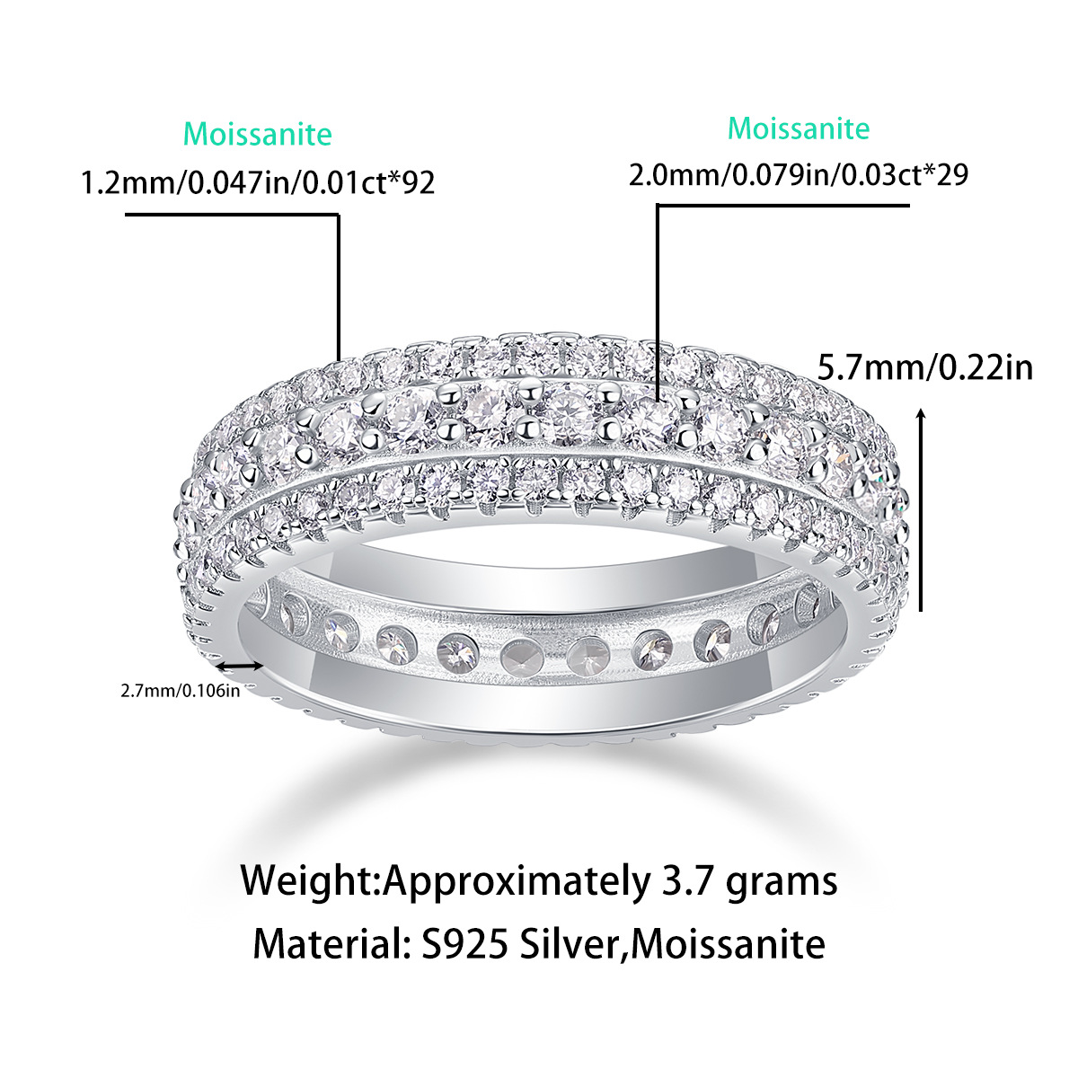 S925 Silver Moissanite Full-Eternity Ring
