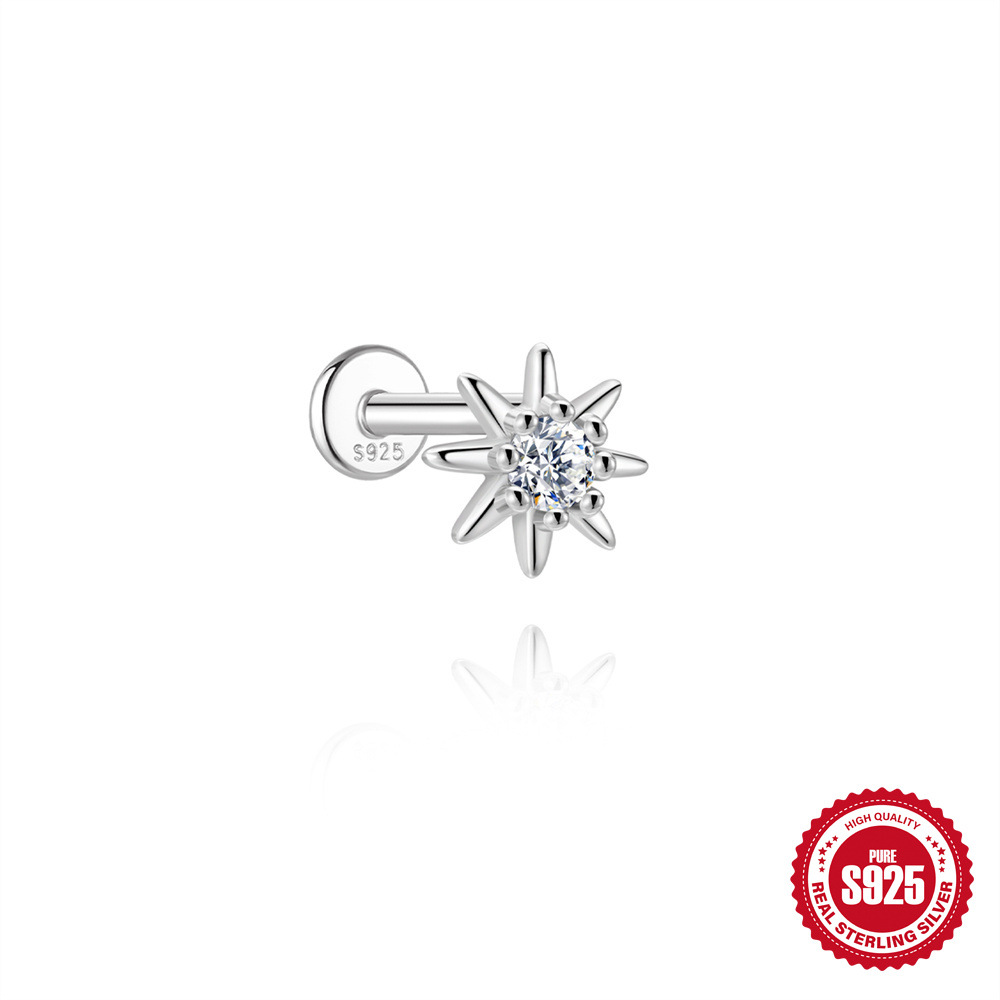 S925 Sterling Silver Bow Moissanite Flat-Back Threaded Cartilage Stud