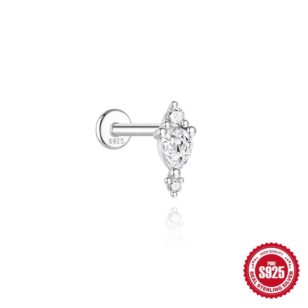 S925 Sterling Silver Spiral Cartilage Stud with Butterfly and Moissanite