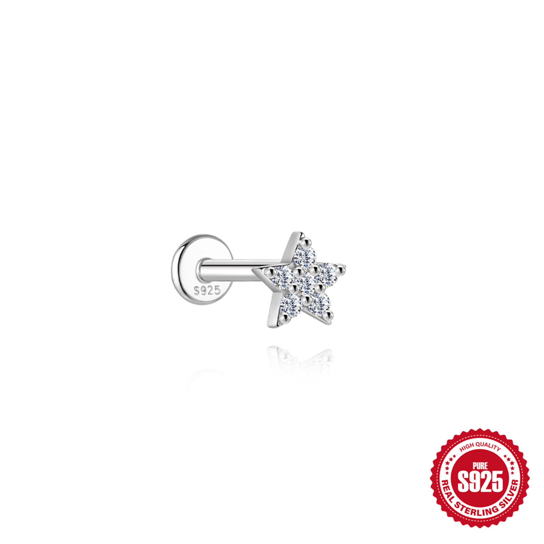 S925 Sterling Silver Moissanite Ear Stud: Starburst, Heart, Pentagram, Butterfly, and Eye Designs