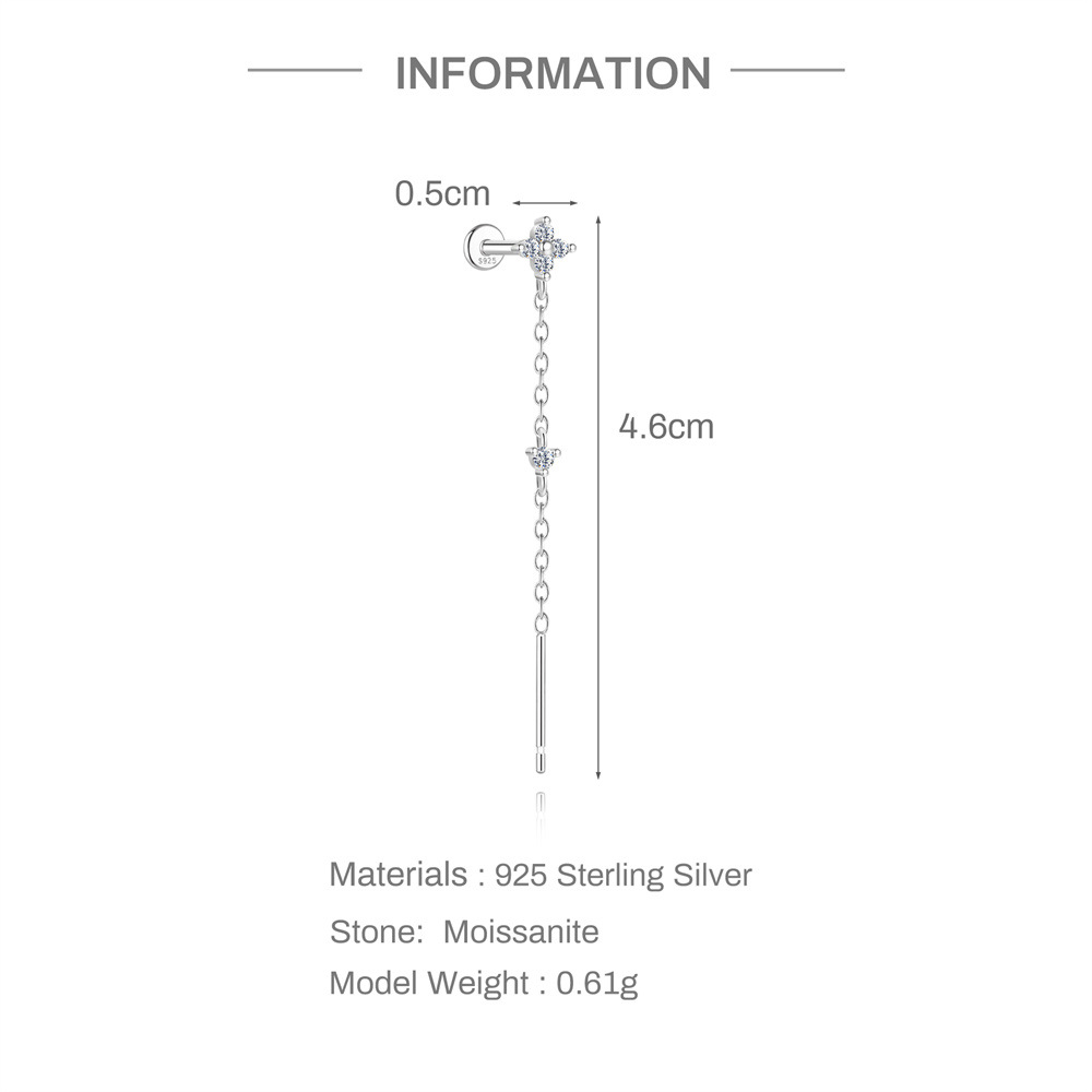 S925 Sterling Silver Moissanite Flat-Back Threaded Piercing Earring