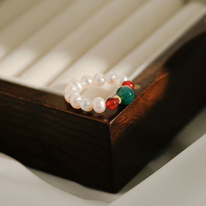Freshwater pearl agate bead bracelet