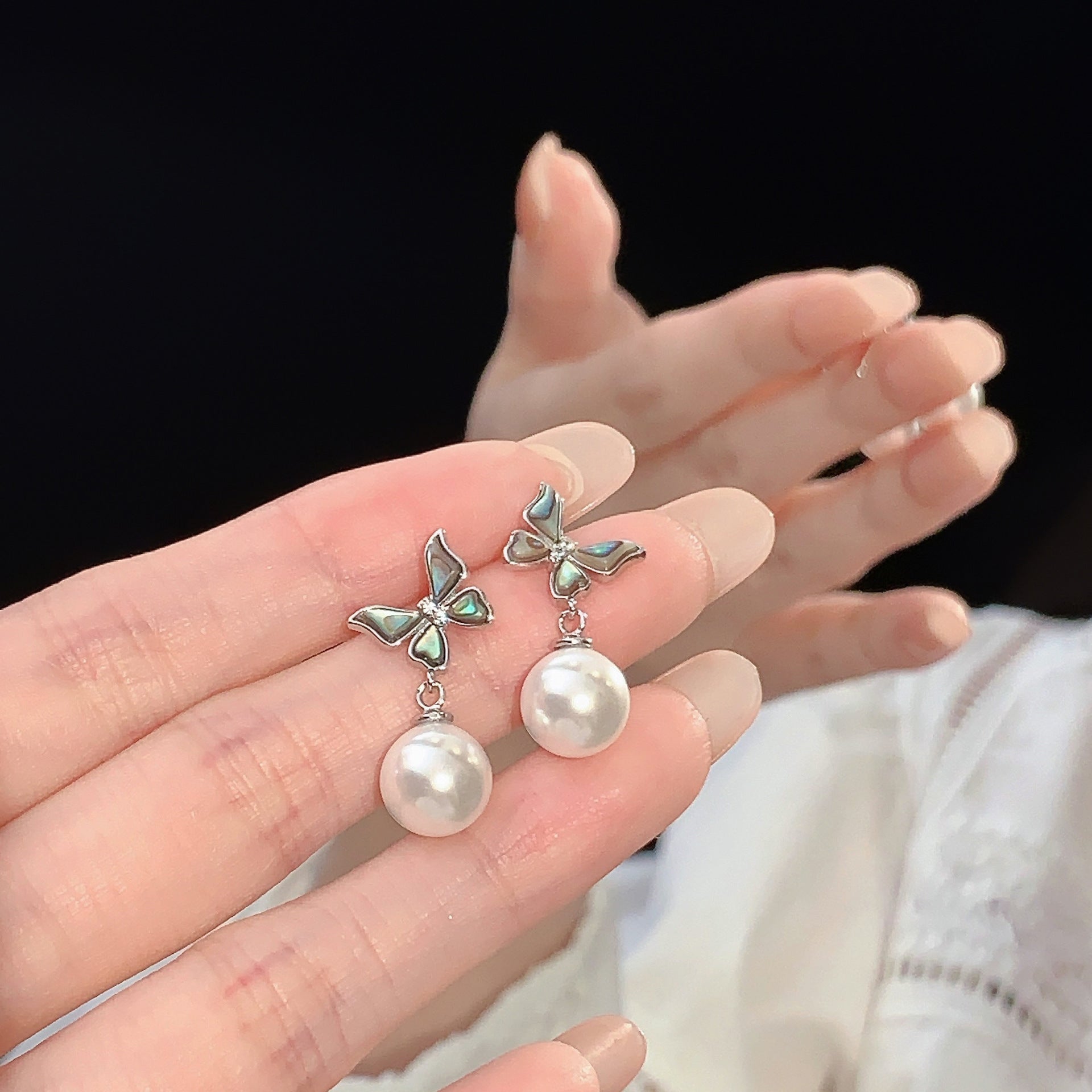 925 sterling silver imitation pearl earrings - silvery