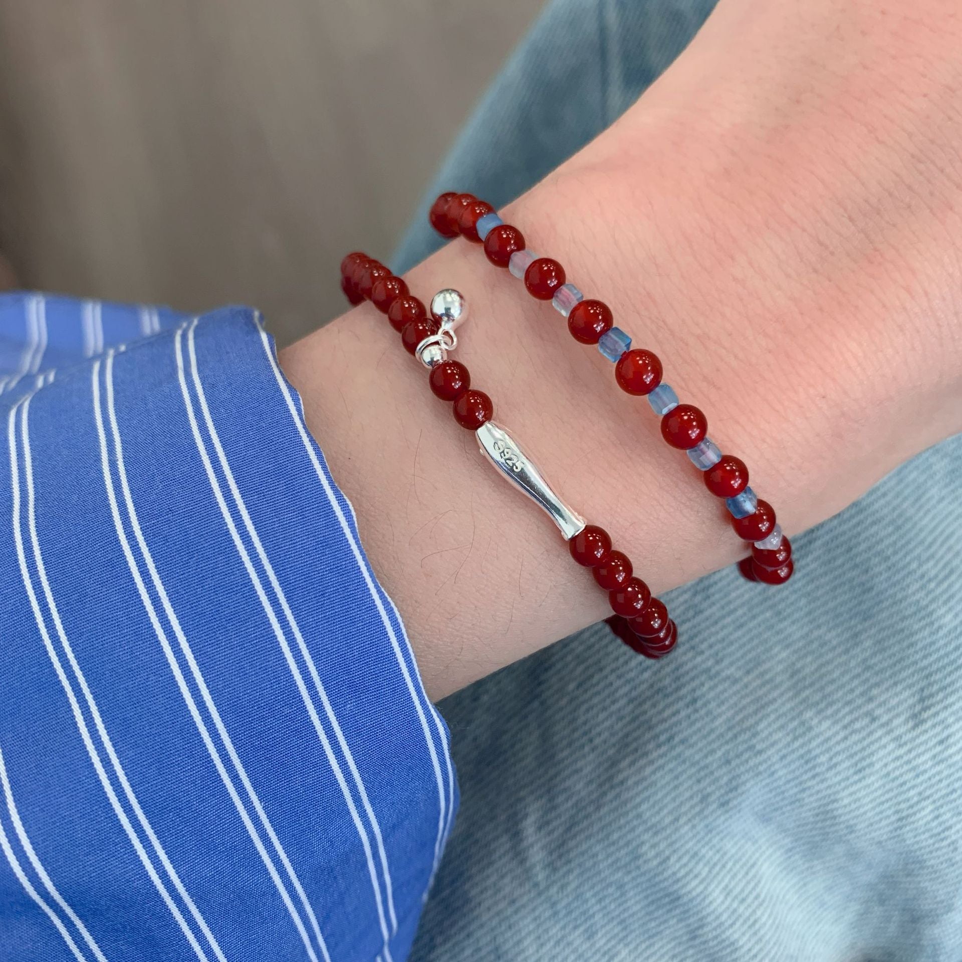 S925 sterling silver red agate bracelet
