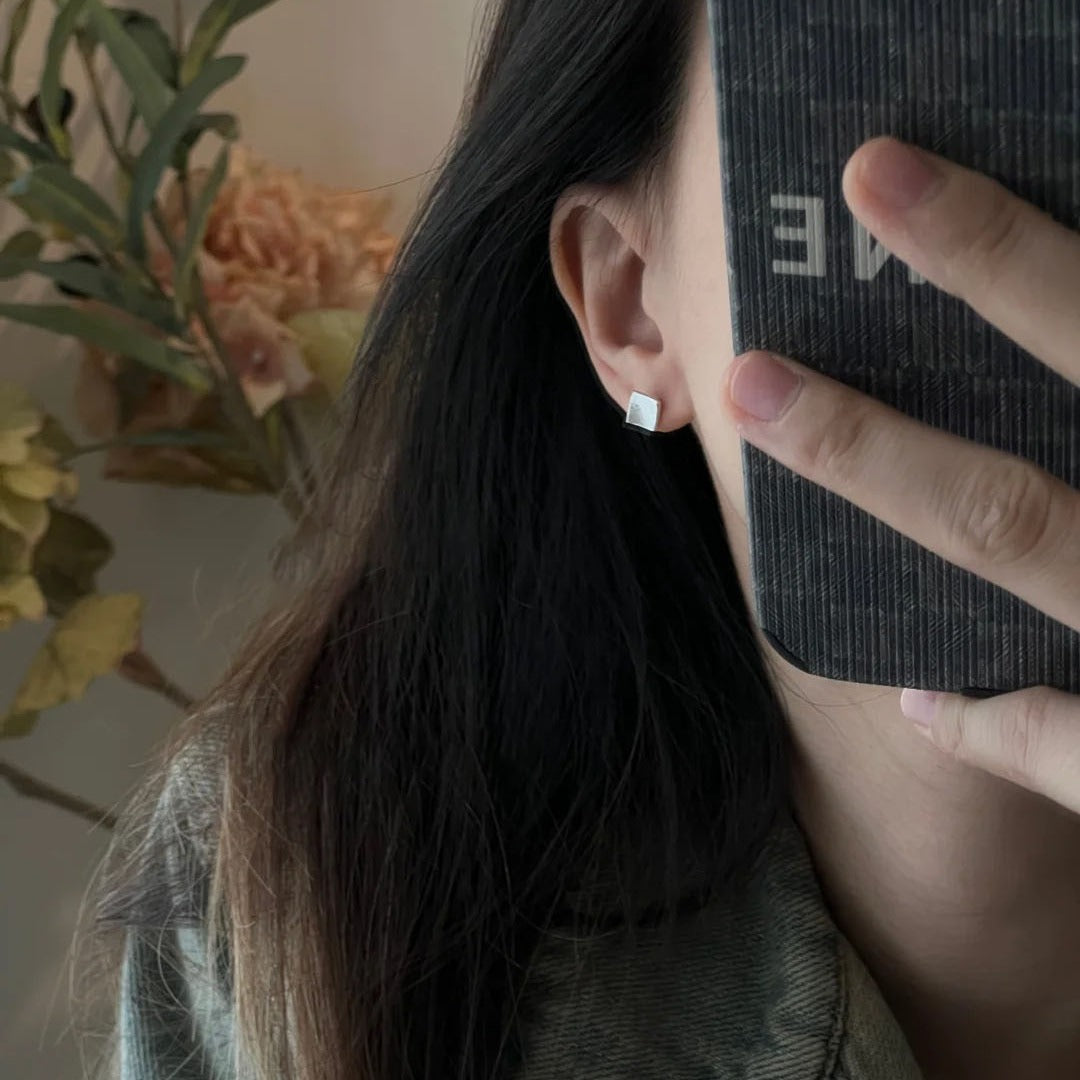 925 sterling silver geometric square earrings - silvery