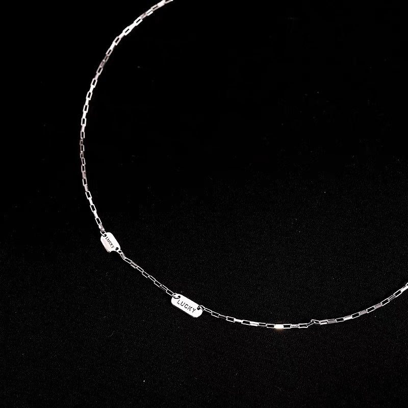 S925 pure silver Lucky square letter necklace